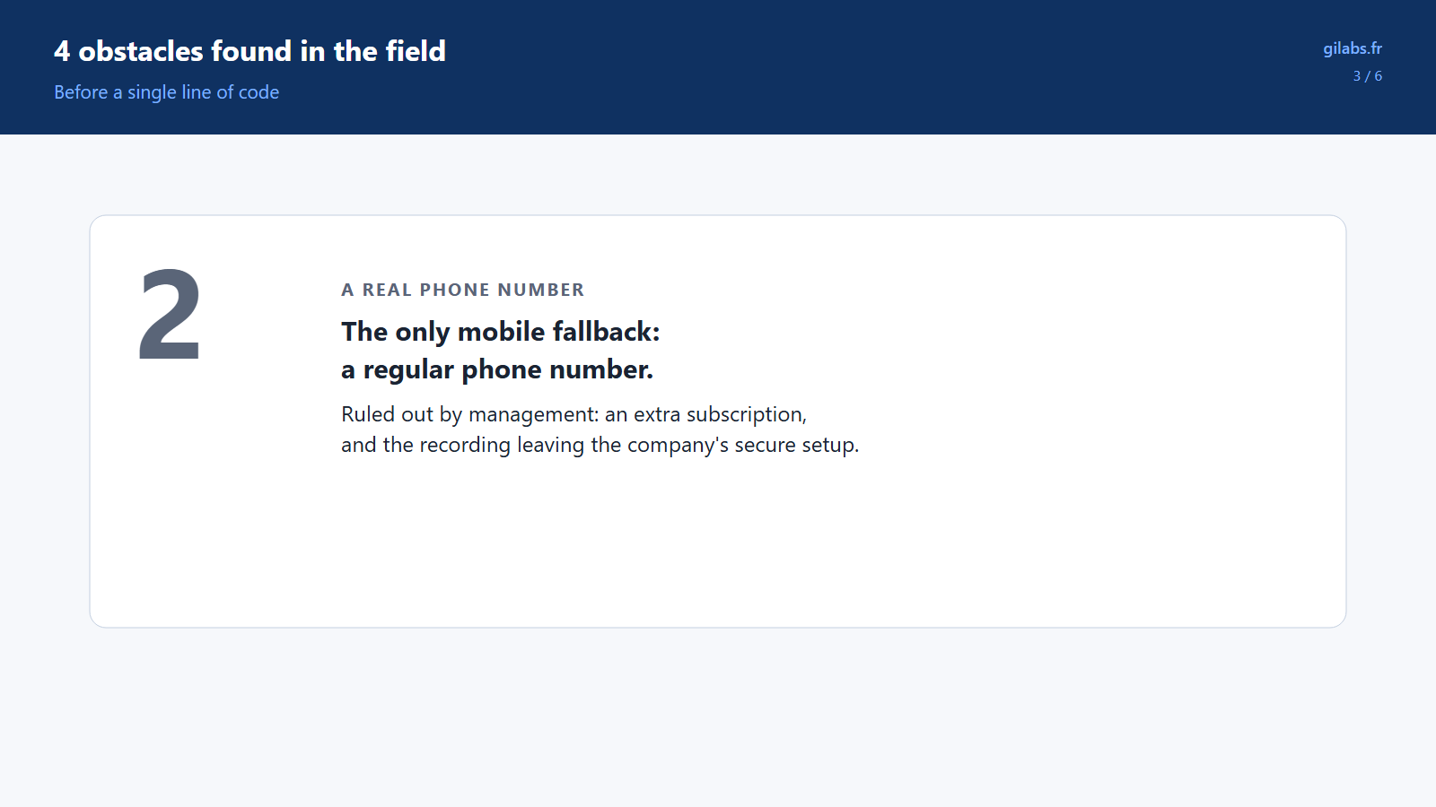 Obstacle 2: a real phone number was ruled out by management